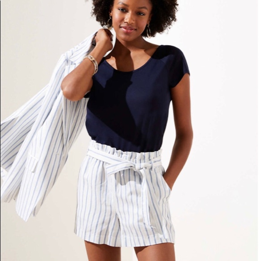 NWT LOFT Striped Linen Blend Tie Waist Shorts